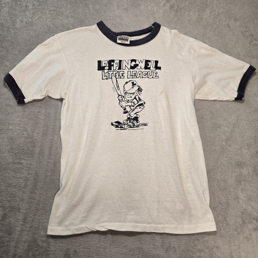 1980's Hanes Made In The USA Little League Baseball T-shirt Cotton White Vintage